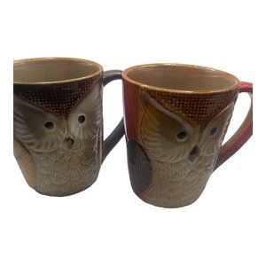 Vintage Owl Coffee Mug Cocoa Mug Ceramic Harvest Spice  Microwave Safe Set Of 2